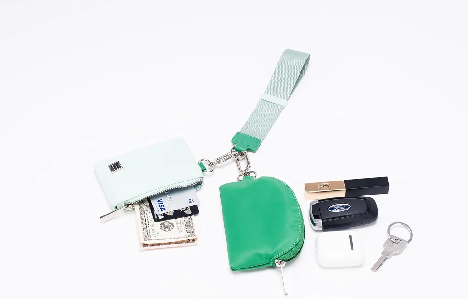 Dual Pouch Wristlet Portable Mini Wallet Detachable Card Holder Small Coin Purse Handbag for Women