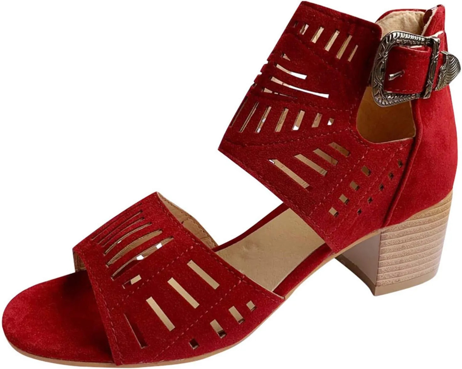 Eduavar Summer Sandals for Women, Sandals Women Summer Breathable Hollow Out Low Heel Sandals with Buckle Ankle Strap