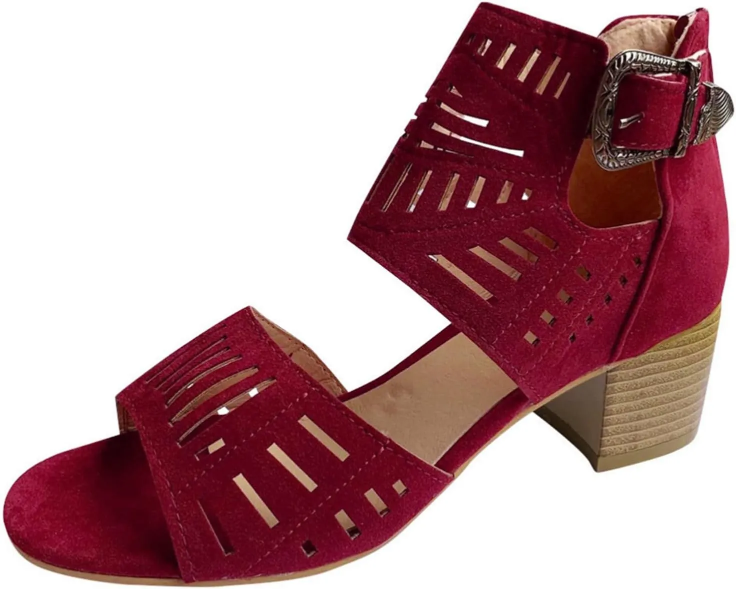 Eduavar Summer Sandals for Women, Sandals Women Summer Breathable Hollow Out Low Heel Sandals with Buckle Ankle Strap