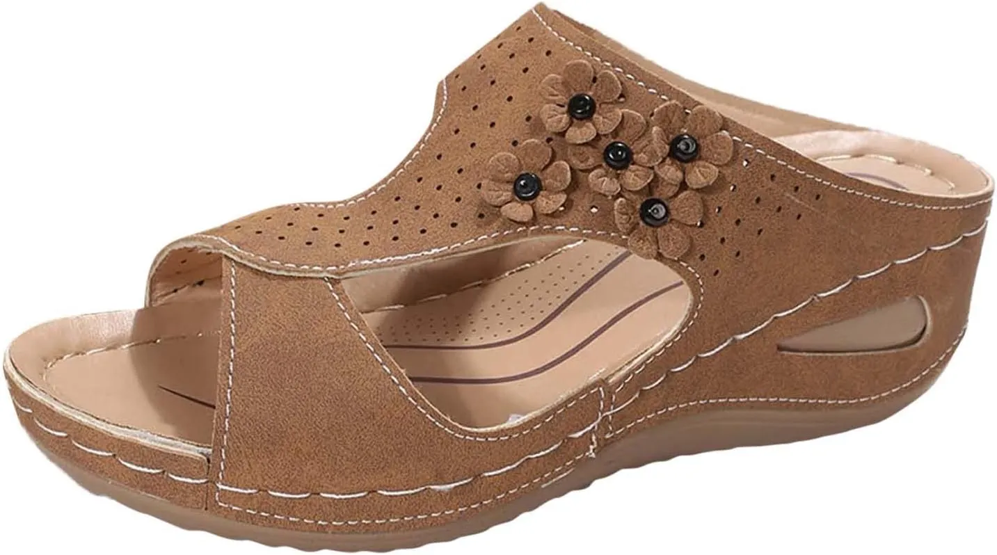 Eduavar Womens Sandals Comfortable, Sandals Women Fashion Slip On Sandals Comfortable Peep Toe Sandals Summer Walking Shoes