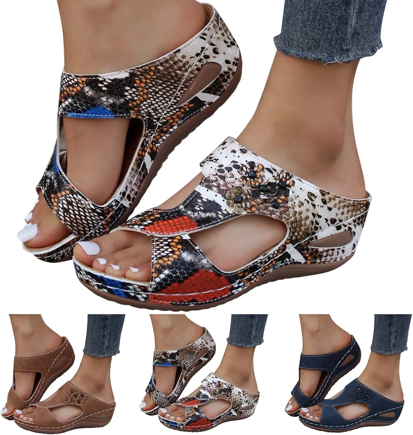 Eduavar Womens Sandals Comfortable, Sandals Women Fashion Slip On Sandals Comfortable Peep Toe Sandals Summer Walking Shoes