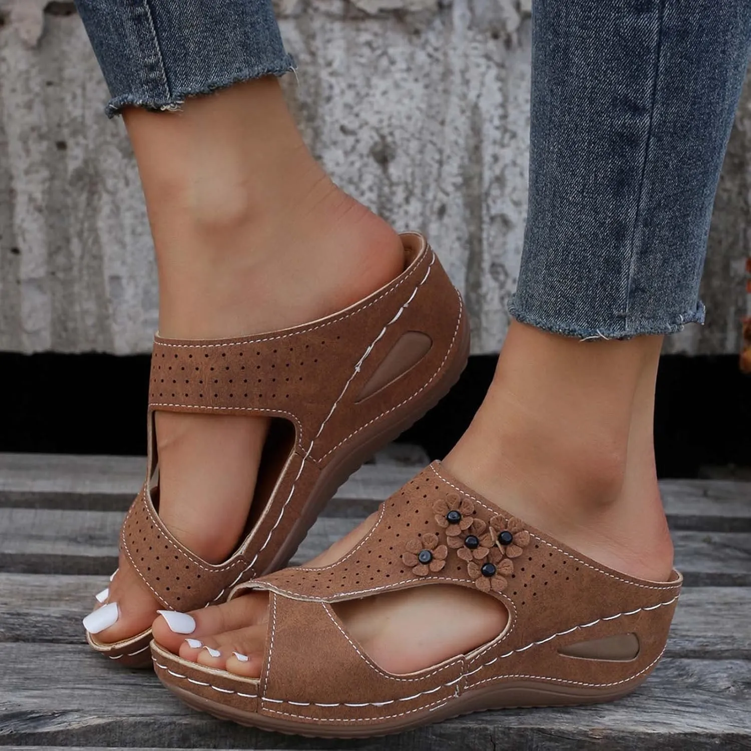 Eduavar Womens Sandals Comfortable, Sandals Women Fashion Slip On Sandals Comfortable Peep Toe Sandals Summer Walking Shoes