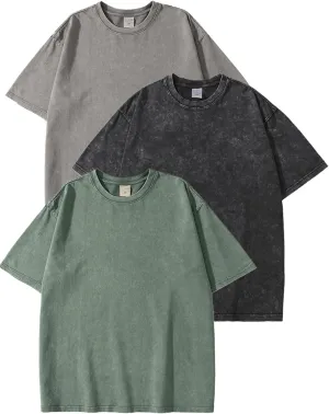 Eisctnd Men Oversized T Shirts, 3 Pack Heavy Cotton Vintage Tee Loose Fit Short Sleeve Casual Basic Washed Unisex Tops
