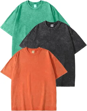Eisctnd Men Oversized T Shirts, 3 Pack Heavy Cotton Vintage Tee Loose Fit Short Sleeve Casual Basic Washed Unisex Tops