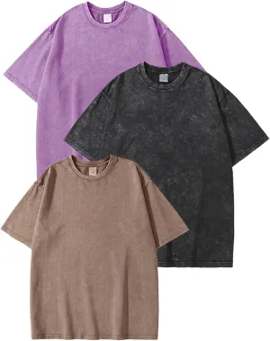 Eisctnd Men Oversized T Shirts, 3 Pack Heavy Cotton Vintage Tee Loose Fit Short Sleeve Casual Basic Washed Unisex Tops