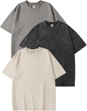 Eisctnd Men Oversized T Shirts, 3 Pack Heavy Cotton Vintage Tee Loose Fit Short Sleeve Casual Basic Washed Unisex Tops
