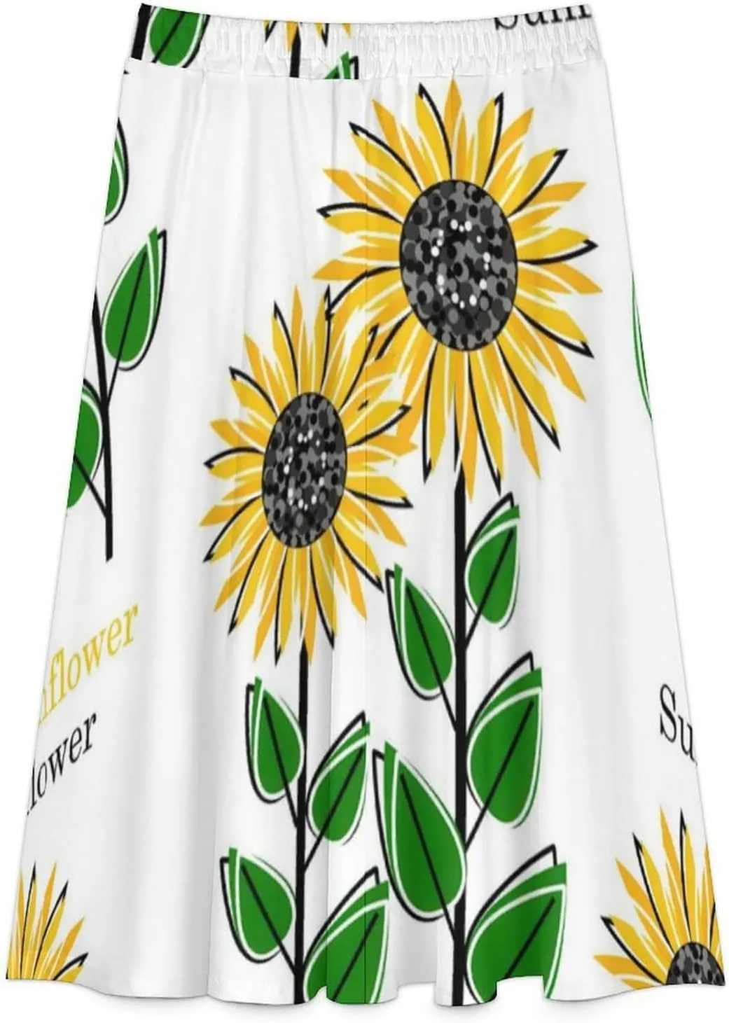 Elegant Sunflowers Printed Midi Skirts High Elastic Waist Pleated Bohemia Going Out Skirts
