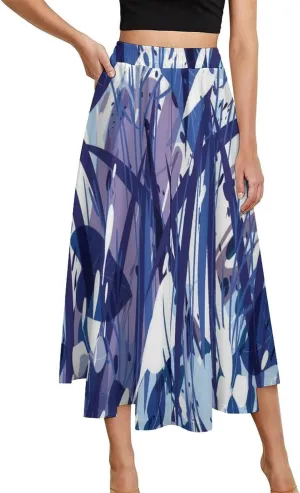 Esthetic Sports Florals Print Midi Skirts High Elastic Waist Ruched Flowy Party Skirt