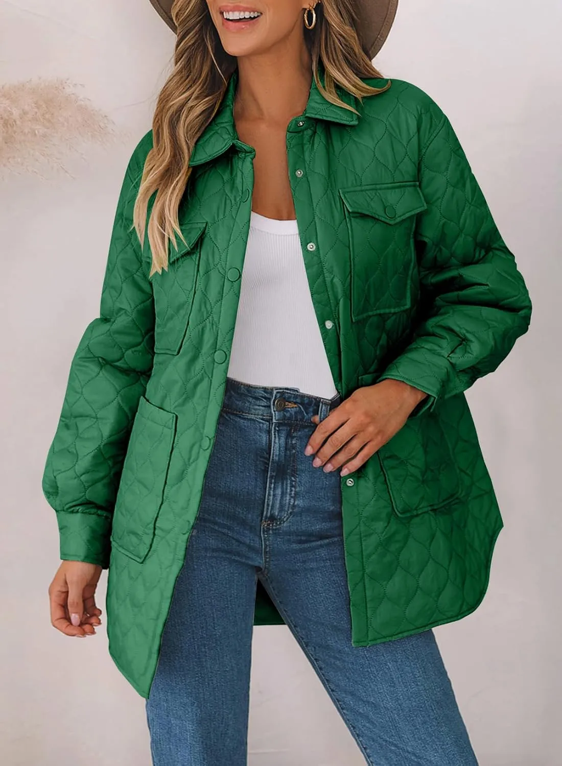 EVALESS Quilted Jackets for Women Lightweight Long Sleeve Button Down Puffer Jacket Warm Winter Coat Outerwear with Pockets