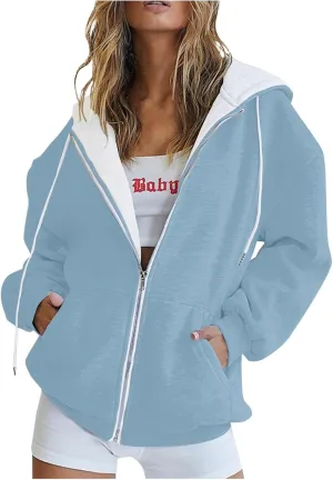 Fall Clothes For Women 2024 Zip Up Long Sleeve Hooded Sweatshirts With Pocket Drawstring Gradient Hoodies