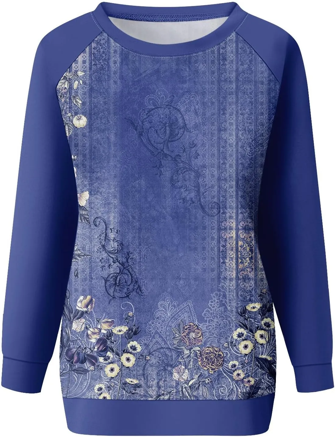 Fall Womens Clothes 2024 Floral Print Crewneck Cute Sweatshirt Long Sleeve Oversized Basics Clothes Clothing