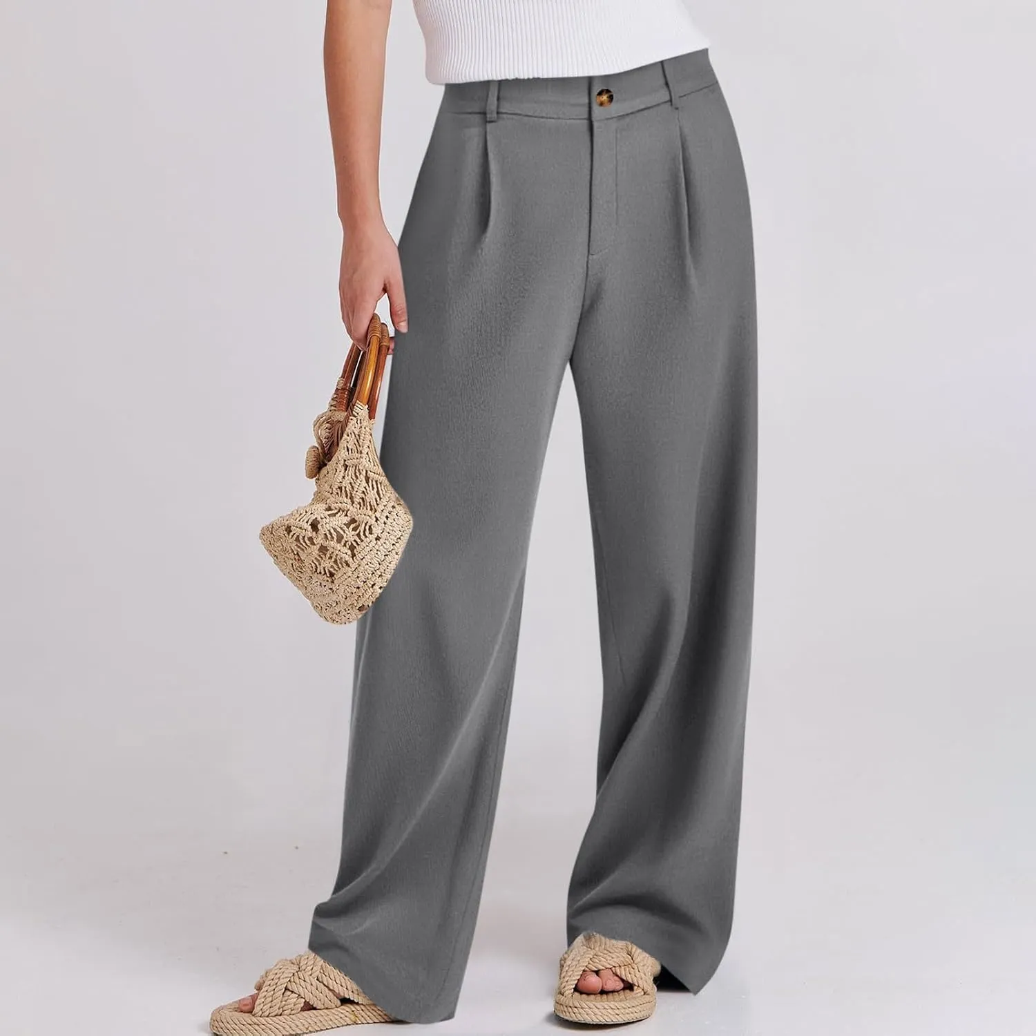 fanmpghleoo Dress Pants Women High Waisted Straight Leg Linen Trousers with Pockets Business Casual Work Linen Pants Summer