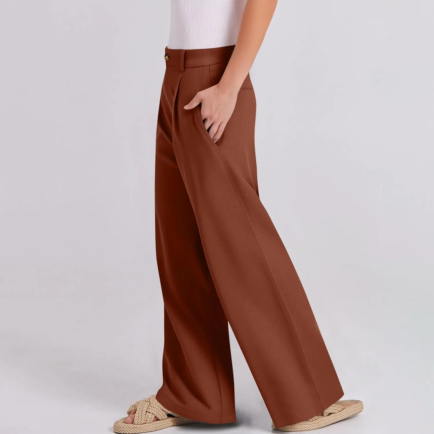 fanmpghleoo Dress Pants Women High Waisted Straight Leg Linen Trousers with Pockets Business Casual Work Linen Pants Summer