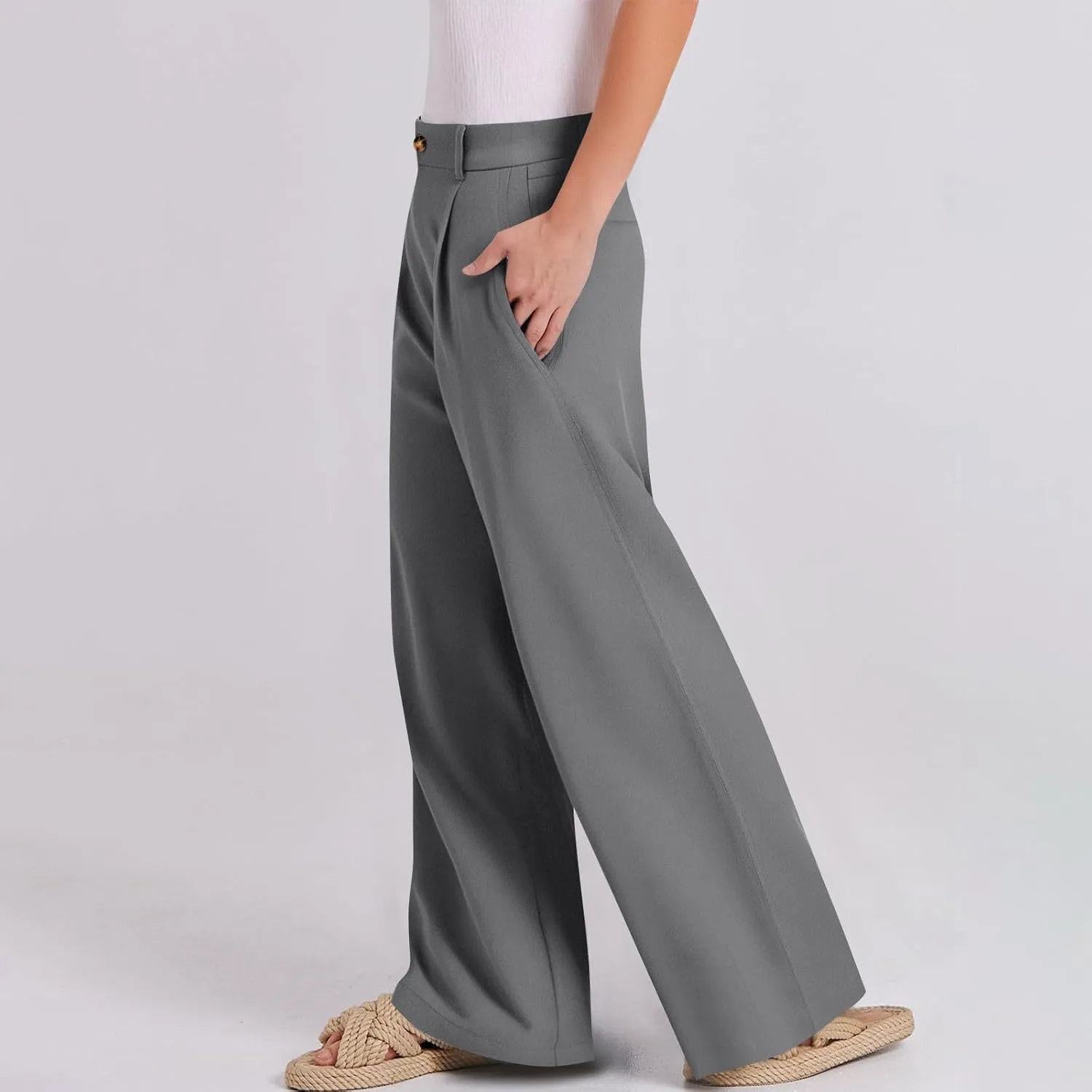 fanmpghleoo Dress Pants Women High Waisted Straight Leg Linen Trousers with Pockets Business Casual Work Linen Pants Summer