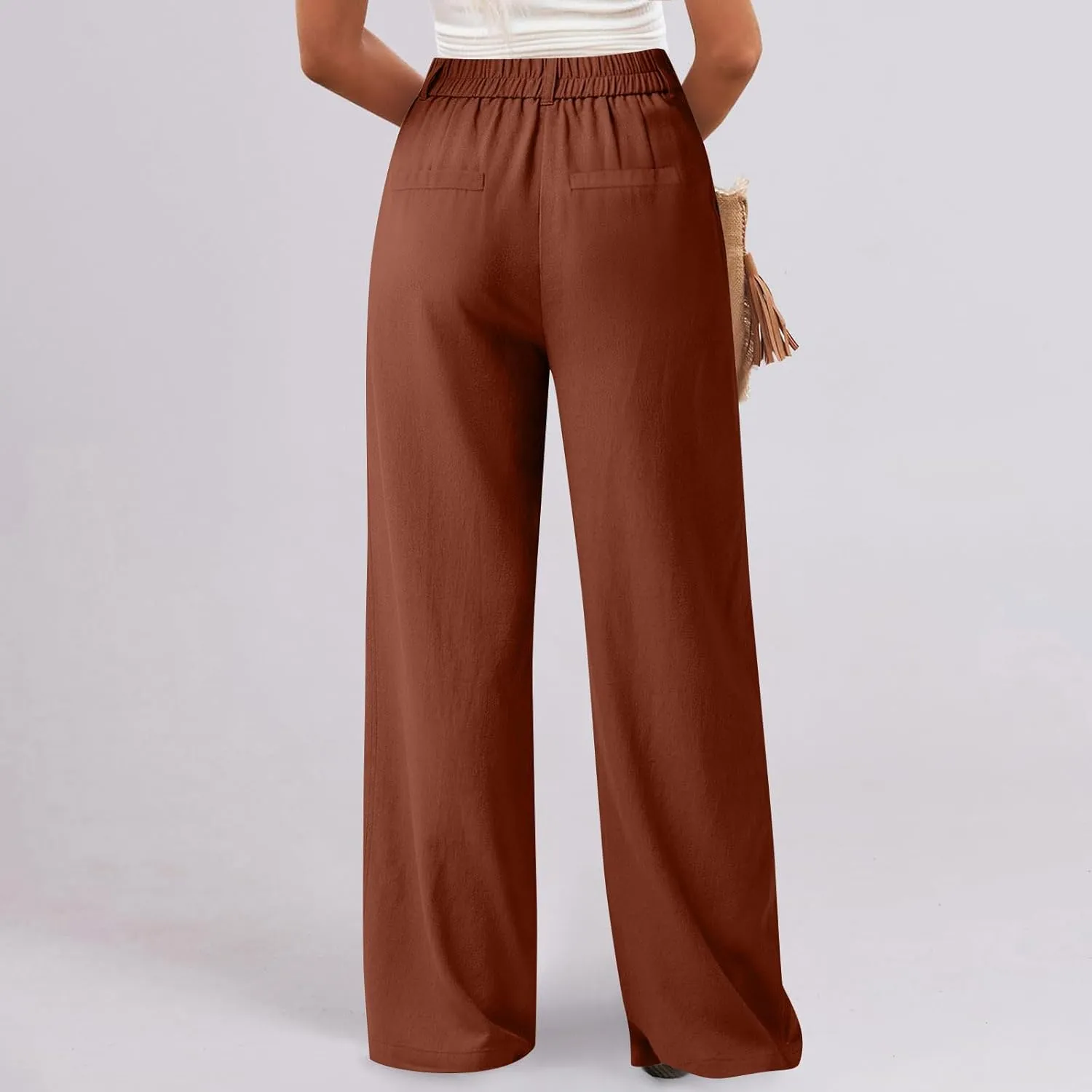 fanmpghleoo Dress Pants Women High Waisted Straight Leg Linen Trousers with Pockets Business Casual Work Linen Pants Summer