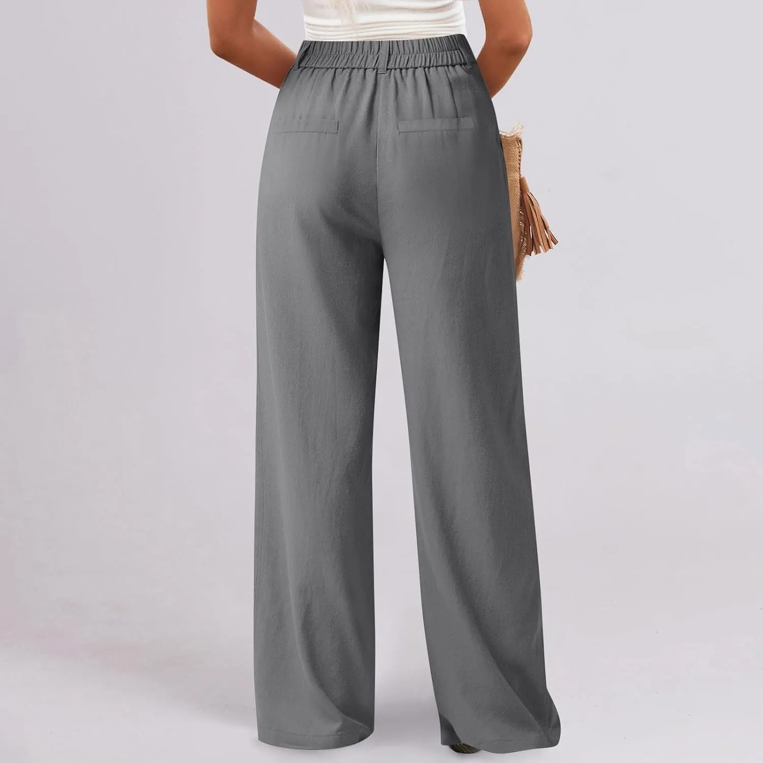 fanmpghleoo Dress Pants Women High Waisted Straight Leg Linen Trousers with Pockets Business Casual Work Linen Pants Summer