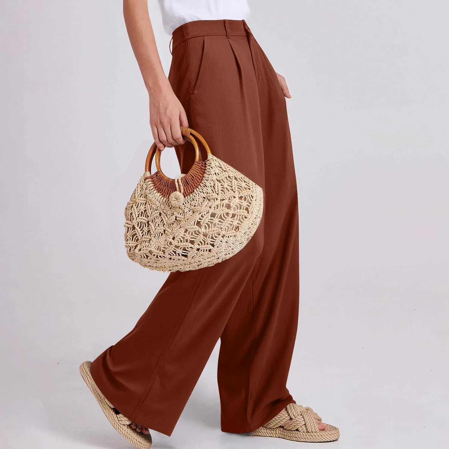 fanmpghleoo Dress Pants Women High Waisted Straight Leg Linen Trousers with Pockets Business Casual Work Linen Pants Summer