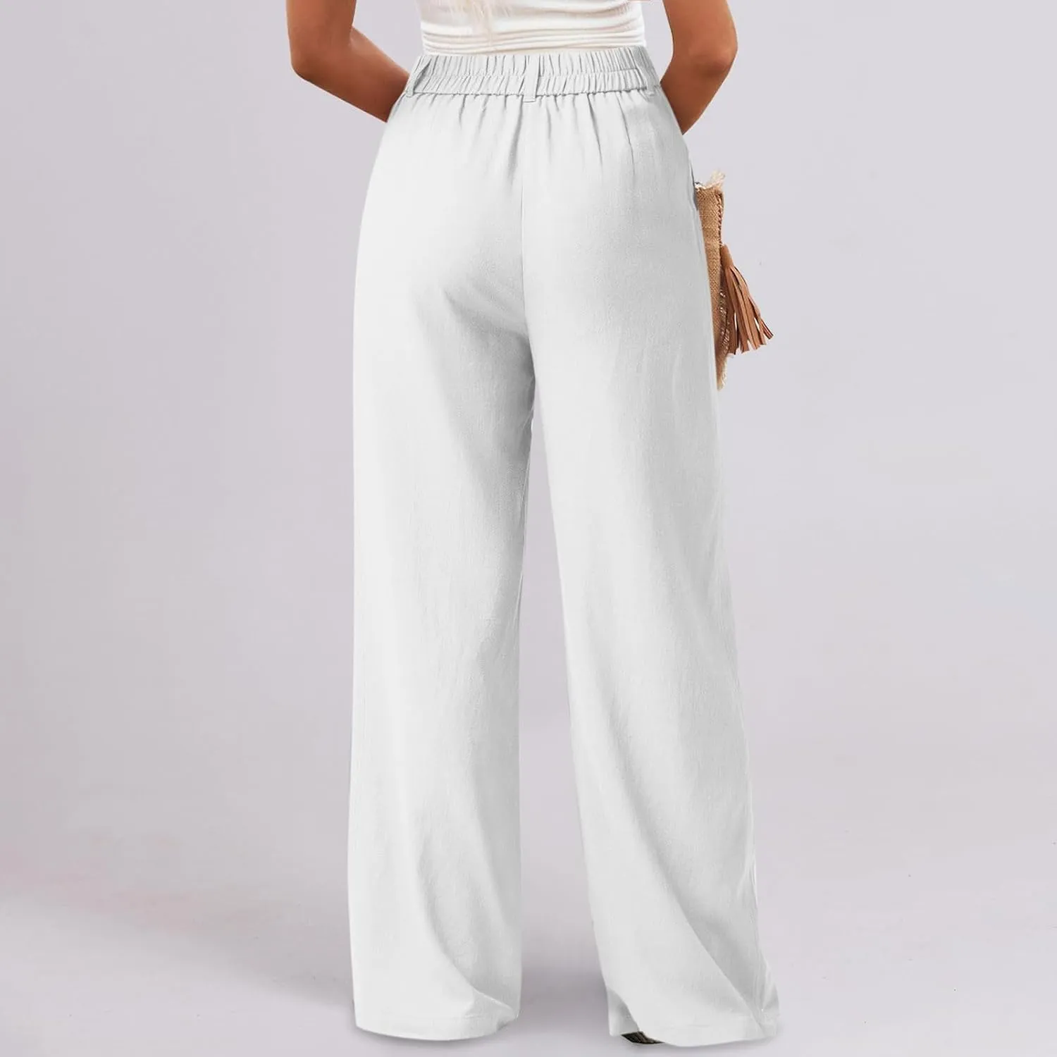 fanmpghleoo Linen Pants Women Summer Straight Wide Leg High Waisted Dress Pants Business Casual Linen Trousers with Pockets
