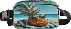 Fanny Pack Belt Bag for Women Men Sunglasses Sunbath Pineapple Fashion Waist Pack Beach Palm Waterproof Adjustable Cross Body Fanny Pack for Workout/Running/Hiking/Traveling/Cycling