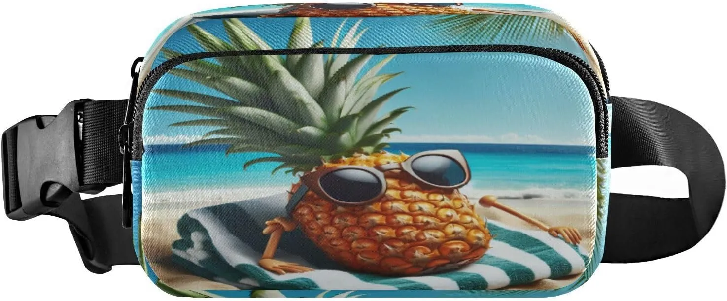 Fanny Pack Belt Bag for Women Men Sunglasses Sunbath Pineapple Fashion Waist Pack Beach Palm Waterproof Adjustable Cross Body Fanny Pack for Workout/Running/Hiking/Traveling/Cycling