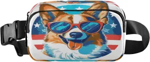 Fanny Packs for Women Men Funny and Cute Dog in Sunglasses The Usa Flag Belt Bag Waterproof Fashion Waist Pack with Adjustable Strap Waist Bag Hip Bumbags for Running Workout Travel Hiking Cy