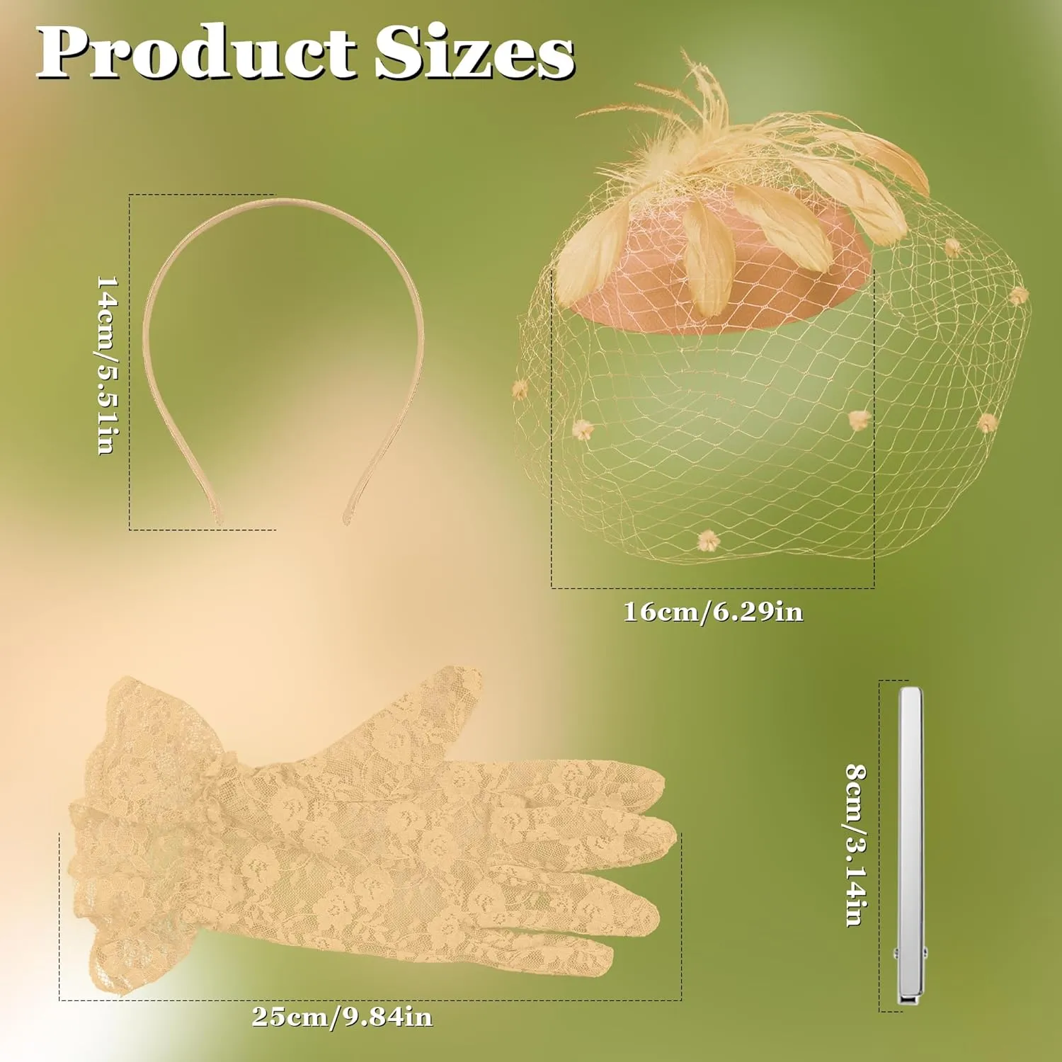 Fascinator for Women 20s 50s Hat with Veil Mesh Feathers Tea Party Hair Clip Fascinator and Lace Glove