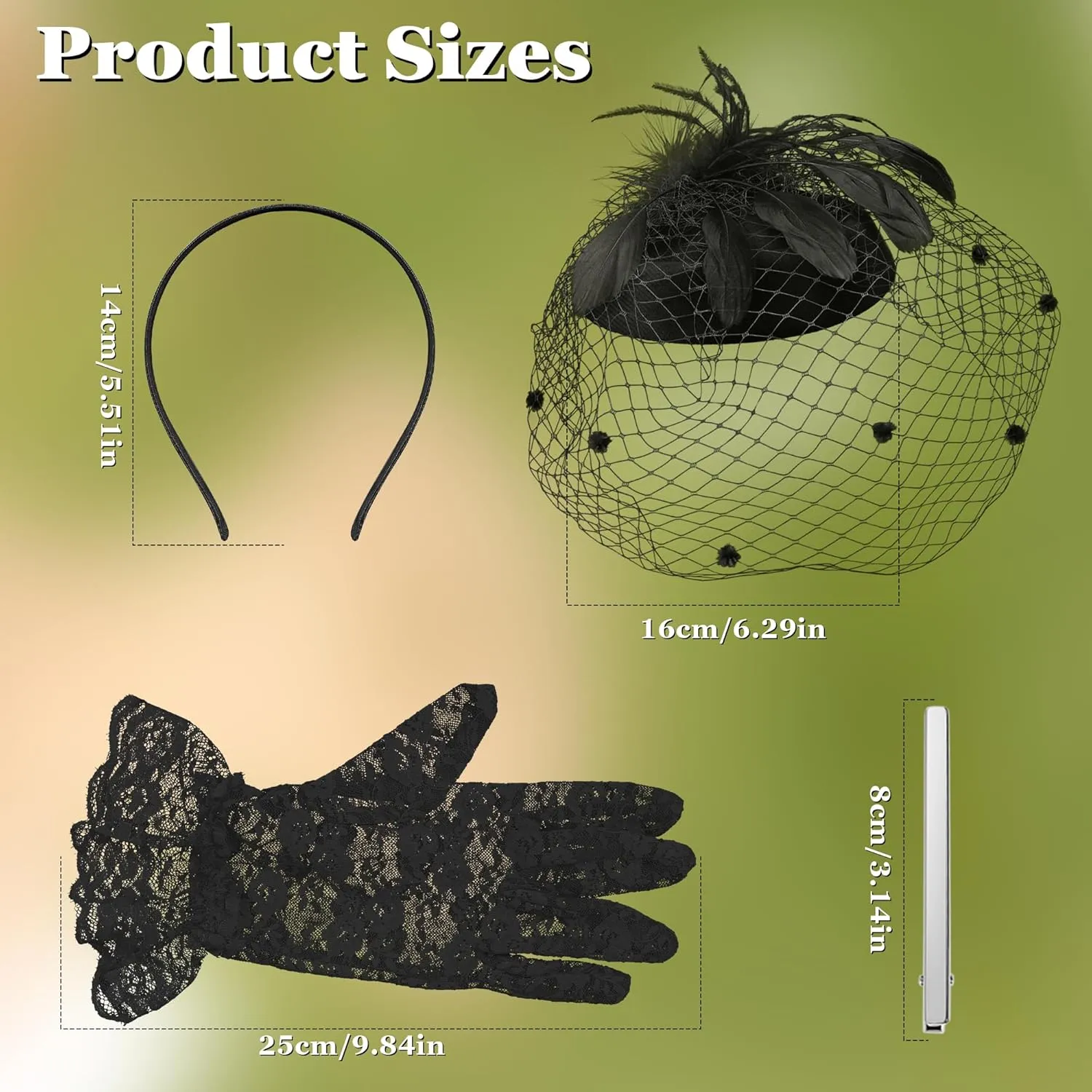Fascinator for Women 20s 50s Hat with Veil Mesh Feathers Tea Party Hair Clip Fascinator and Lace Glove