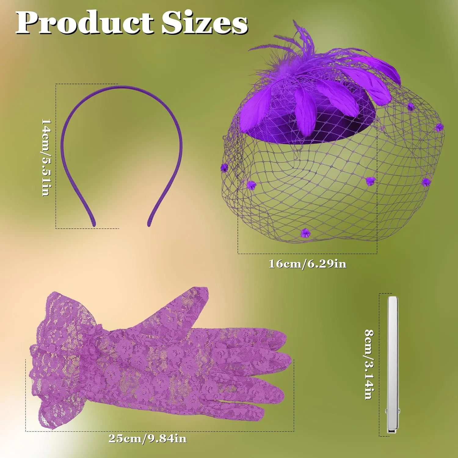 Fascinator for Women 20s 50s Hat with Veil Mesh Feathers Tea Party Hair Clip Fascinator and Lace Glove