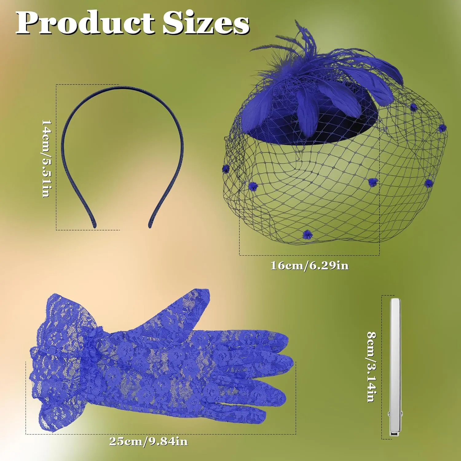 Fascinator for Women 20s 50s Hat with Veil Mesh Feathers Tea Party Hair Clip Fascinator and Lace Glove