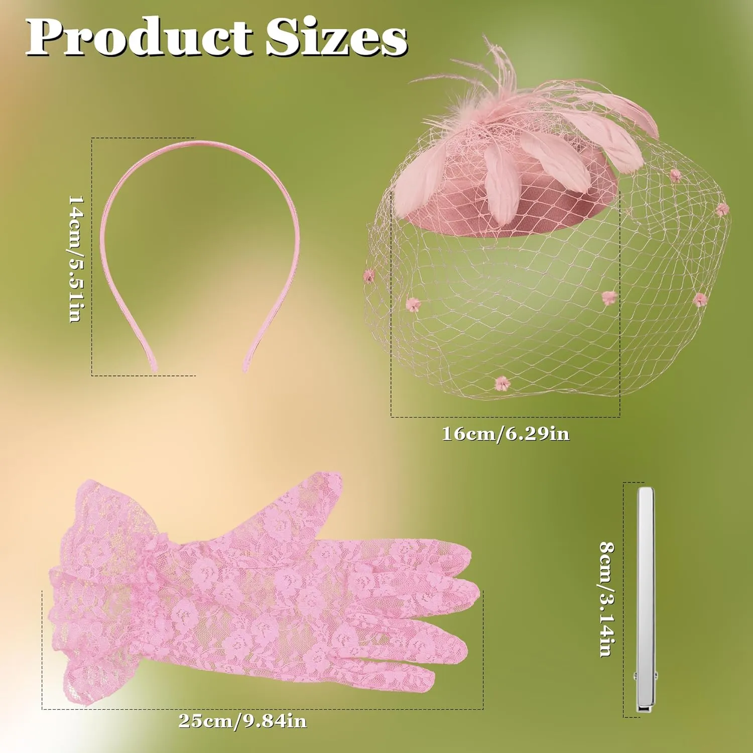 Fascinator for Women 20s 50s Hat with Veil Mesh Feathers Tea Party Hair Clip Fascinator and Lace Glove