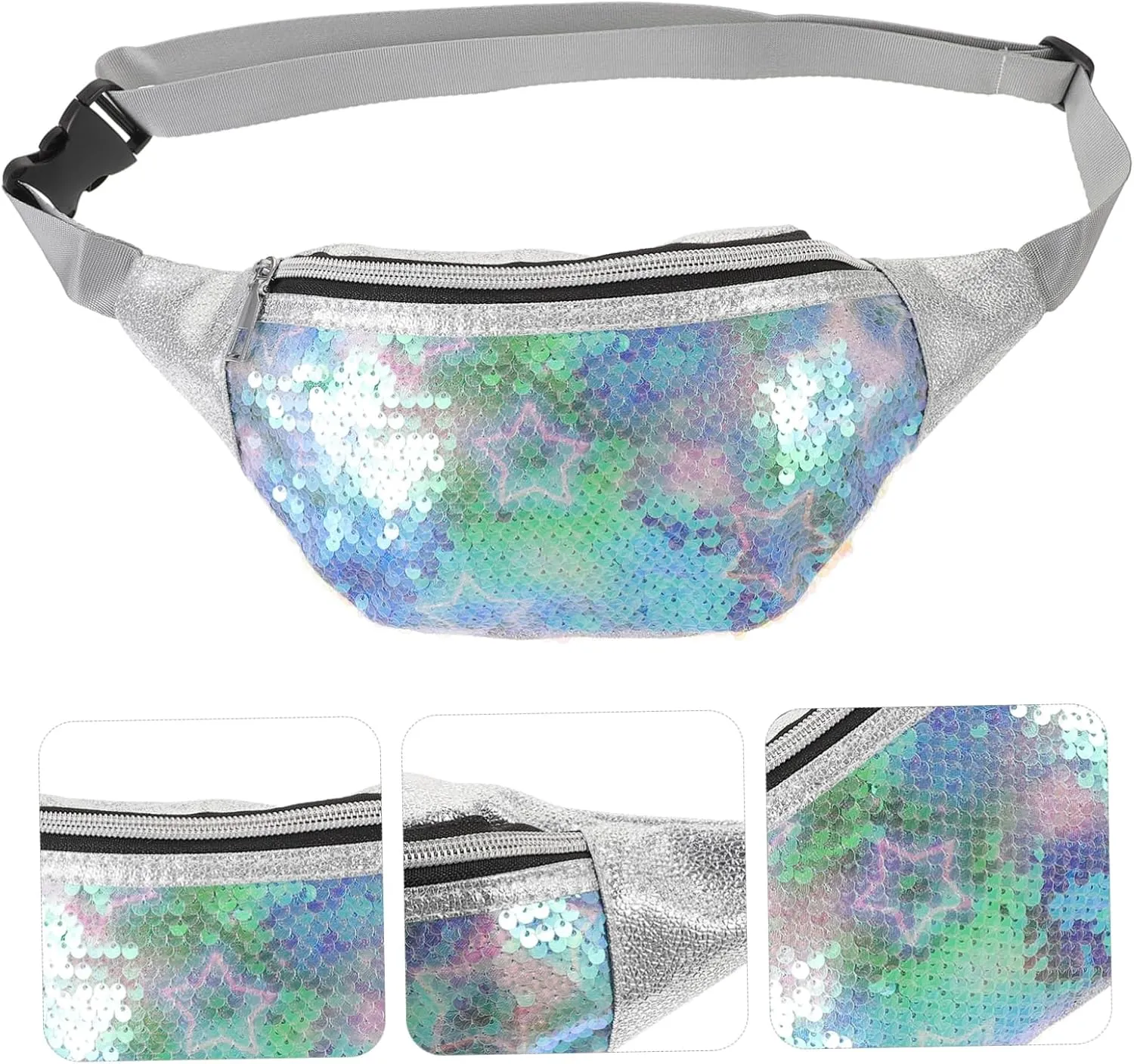 Fashion Sequin Waist Pouch Unicorn Shape Chest Pack Hands Bag for Phone Wallet Id Sunglasses for Travel Hiking Biking