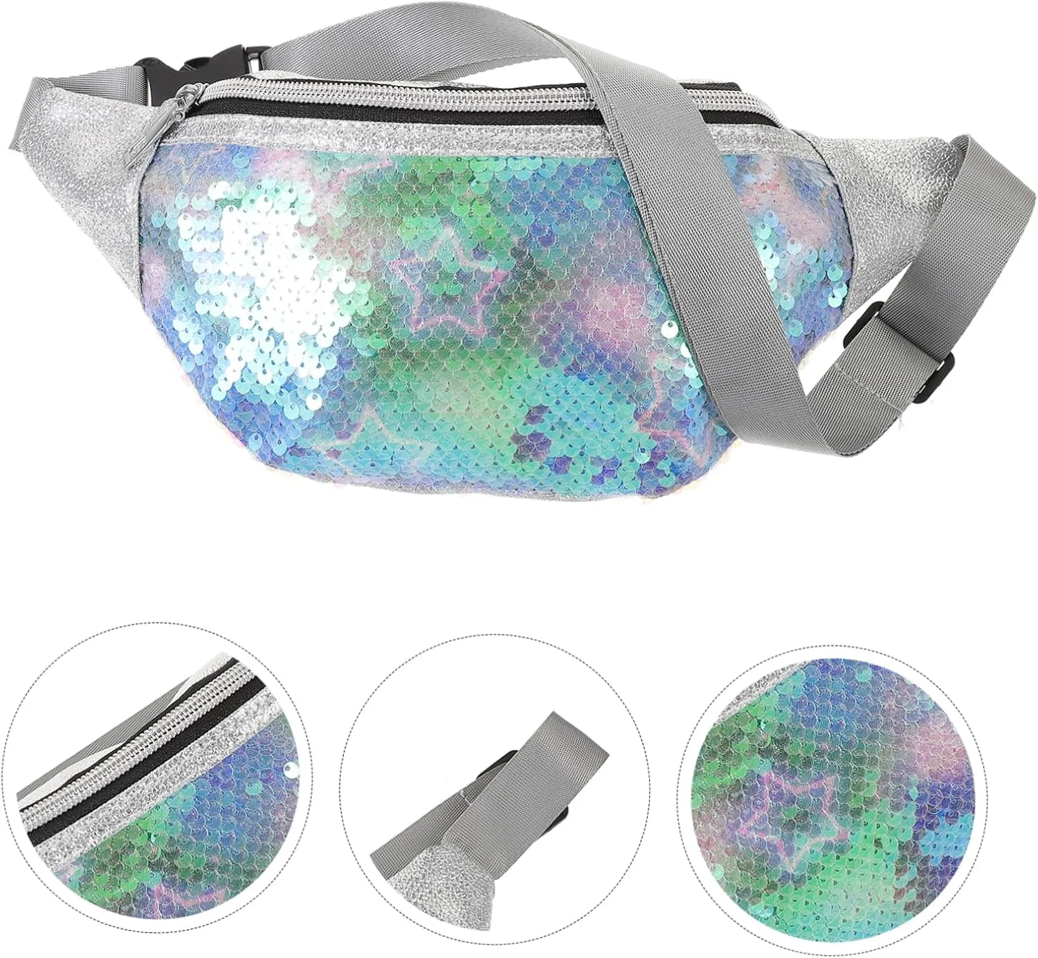 Fashion Sequin Waist Pouch Unicorn Shape Chest Pack Hands Bag for Phone Wallet Id Sunglasses for Travel Hiking Biking