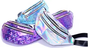 Fashionable Women's Mirror Sequin Waist Bag Pu Leather Reflective Fanny Pack Compartments for Outdoor Travel