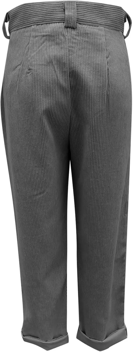 Febecool Cargo Pants Women High Waist Casual Pants Solid Color Corduroy Loose Straight Leg Trousers Women