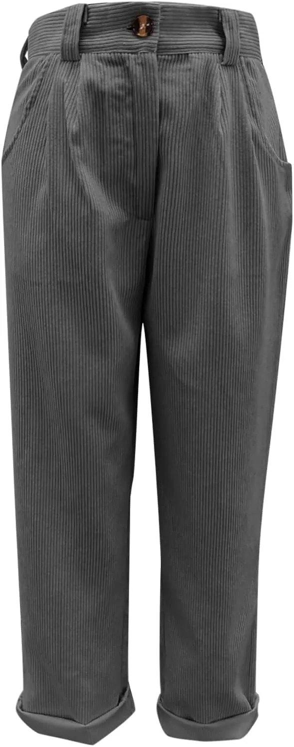 Febecool Cargo Pants Women High Waist Casual Pants Solid Color Corduroy Loose Straight Leg Trousers Women
