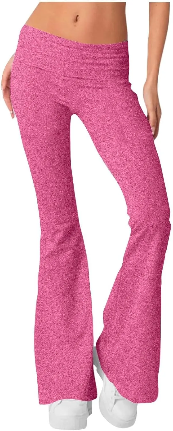 Flare Pants for Women Summer Casual Stretch Trousers Trendy Baggy High Waist Comfort Workout Yoga Pants with Pockets