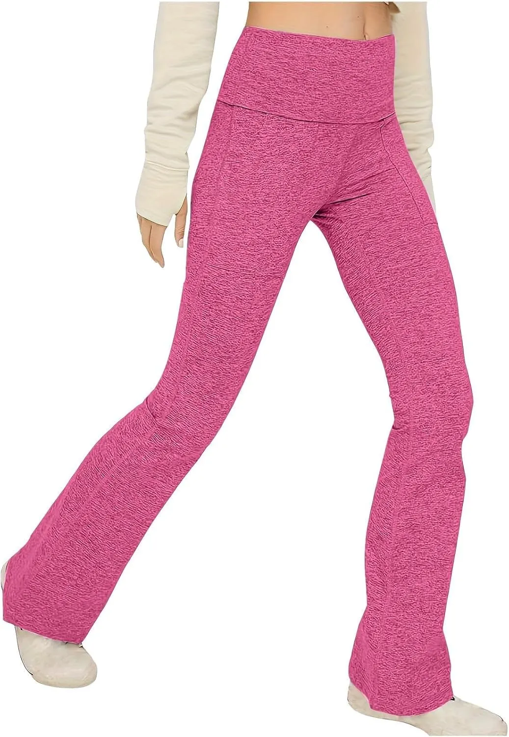 Flare Pants for Women Summer Casual Stretch Trousers Trendy Baggy High Waist Comfort Workout Yoga Pants with Pockets