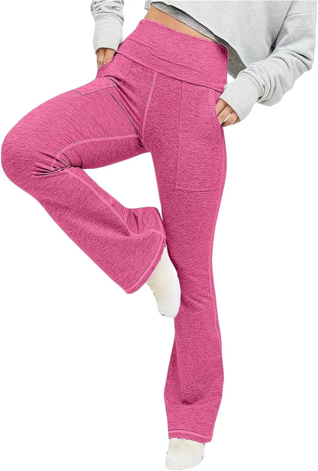 Flare Pants for Women Summer Casual Stretch Trousers Trendy Baggy High Waist Comfort Workout Yoga Pants with Pockets