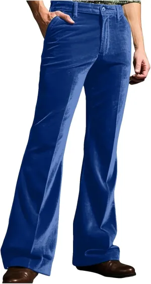 Flare Suit Pants for Men Slim Fit Stretch Bell Bottoms Plus Size Casual Solid Color Disco 70S Vintage Denim Jeans Outfit