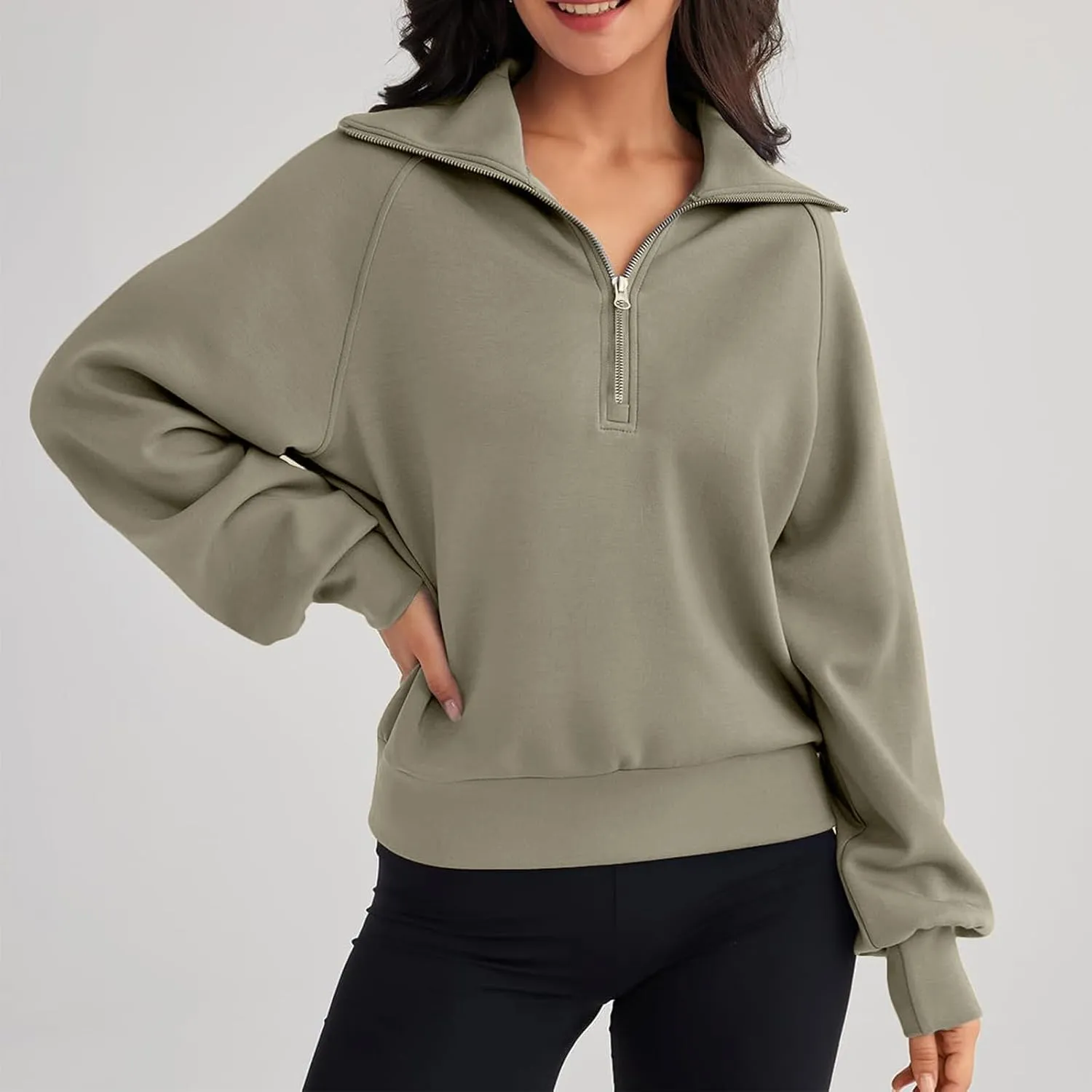 Fleece Half Zip Pullover Women Oversized Quarter Zip Sweatshirt Casual Long Sleeve Fall Sweatshirts Y2k Preppy Clothes