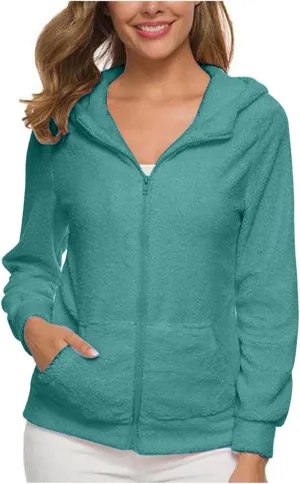Fleece Hoodies for Women Trendy Zip up Long Sleeve Fuzzy Sherpa Jackets Casual Lightweight Cozy Warm Coat with Pocket