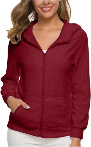 Fleece Hoodies for Women Trendy Zip up Long Sleeve Fuzzy Sherpa Jackets Casual Lightweight Cozy Warm Coat with Pocket