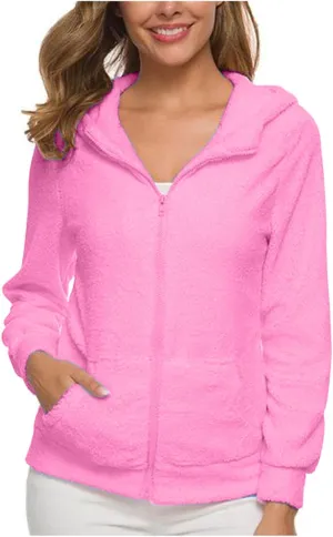 Fleece Hoodies for Women Trendy Zip up Long Sleeve Fuzzy Sherpa Jackets Casual Lightweight Cozy Warm Coat with Pocket