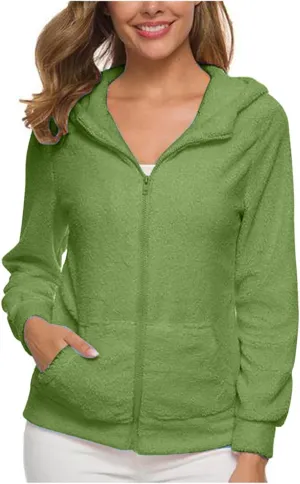 Fleece Hoodies for Women Trendy Zip up Long Sleeve Fuzzy Sherpa Jackets Casual Lightweight Cozy Warm Coat with Pocket