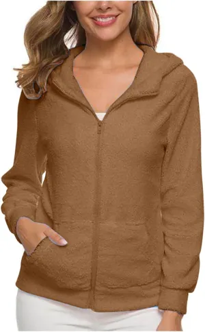 Fleece Hoodies for Women Trendy Zip up Long Sleeve Fuzzy Sherpa Jackets Casual Lightweight Cozy Warm Coat with Pocket