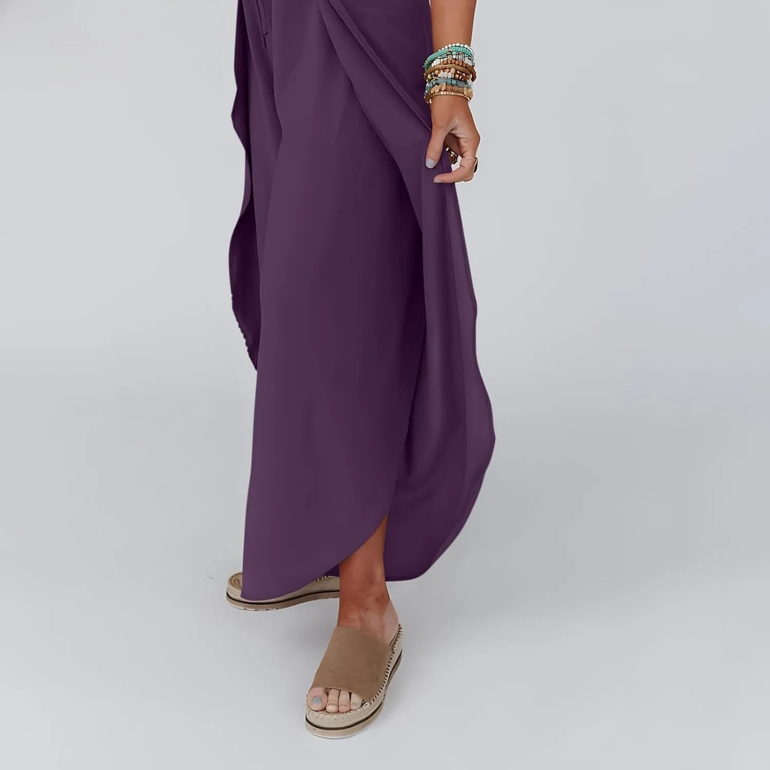 Flowy Linen Pants for Women Side Slit Wide Leg Yoga Pants with Pockets Drawstring High Waisted Pants Beach Pants 2024