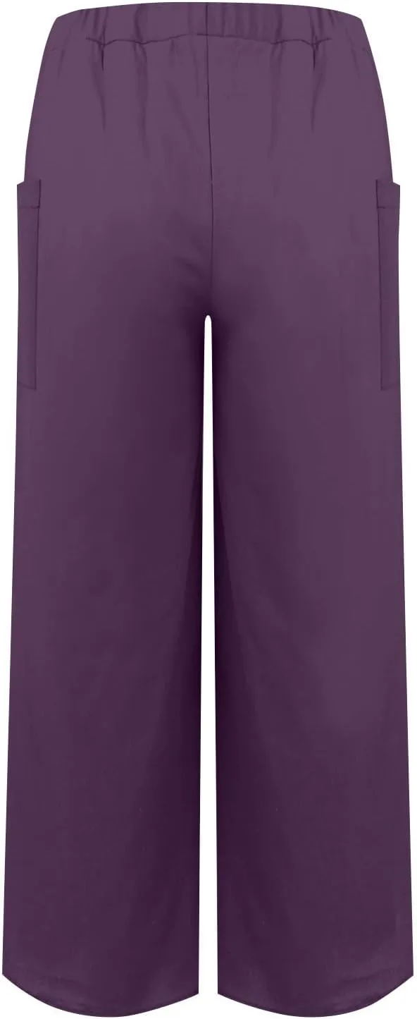 Flowy Linen Pants for Women Side Slit Wide Leg Yoga Pants with Pockets Drawstring High Waisted Pants Beach Pants 2024
