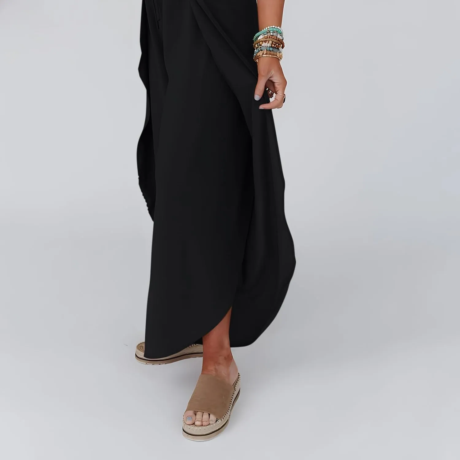 Flowy Linen Pants for Women Side Slit Wide Leg Yoga Pants with Pockets Drawstring High Waisted Pants Beach Pants 2024