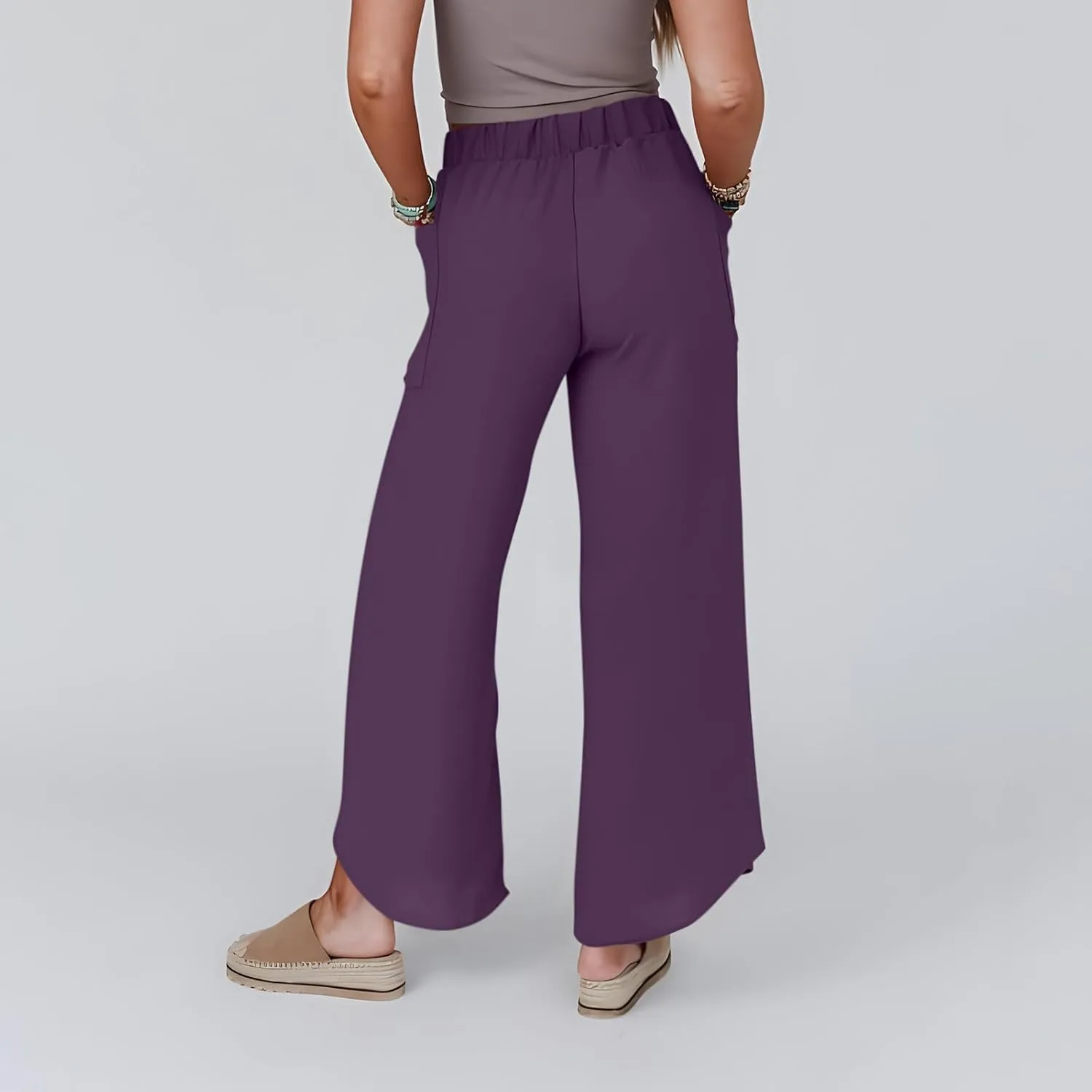 Flowy Linen Pants for Women Side Slit Wide Leg Yoga Pants with Pockets Drawstring High Waisted Pants Beach Pants 2024