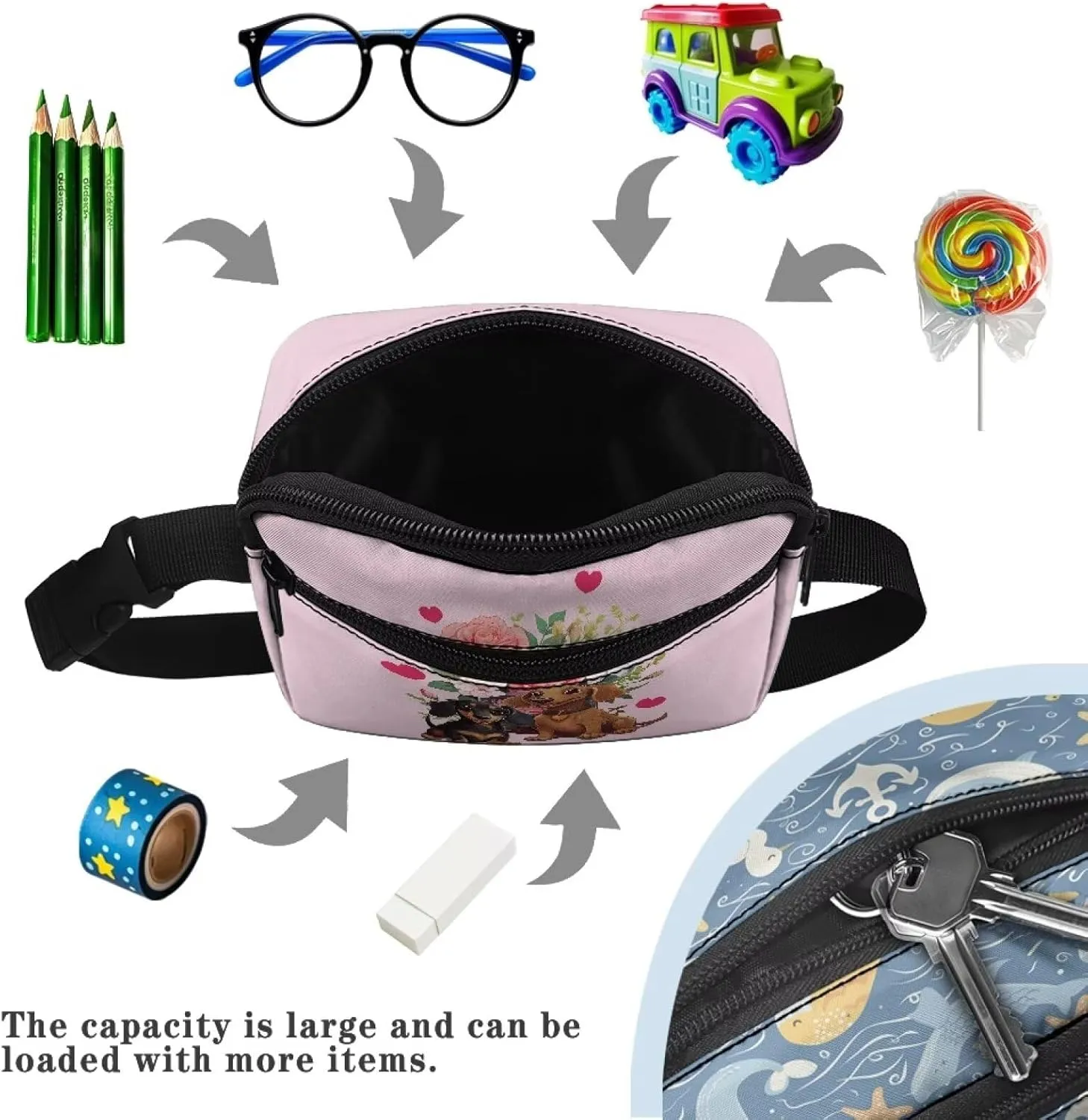 FOR U DESIGNS Fanny Pack for Girls 10-12 Dachshund Print Hiking Fanny Pack with Adjustable Strap Small Belt Bag for Running Hiking Fashion Waist Packs